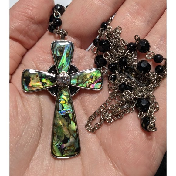 Abalone Beaded Cross Necklace - Picture 2 of 6